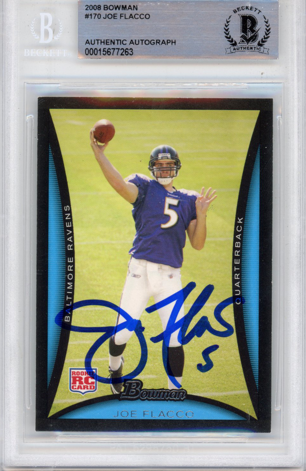 Joe Flacco Autographed  2008 Bowman #170 Beckett Slabbed