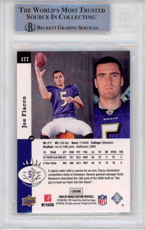 Joe Flacco Autographed  2008 SP #177 Beckett Slabbed