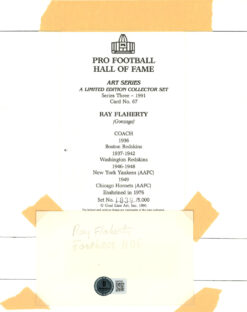 Ray Flaherty Signed Cut Matted With Goal Line Art Card Beckett 45019
