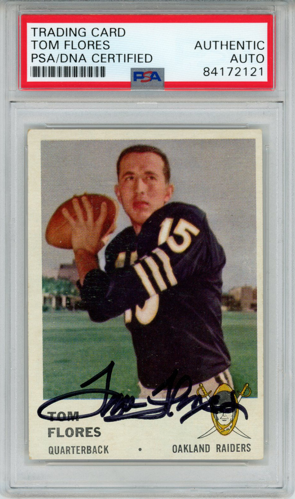 Tom Flores Autographed 1961 Fleer #188 Trading Card HOF PSA Slab