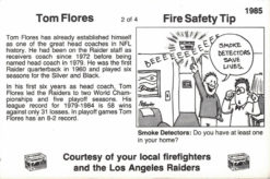 Tom Flores Los Angeles Raiders 1985 Fire Safety Tip Card 2/4 Kodak Color 26680