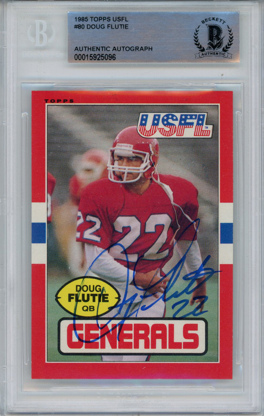 Doug Flutie Signed 1985 Topps #80 USFL Rookie Card Beckett Slab