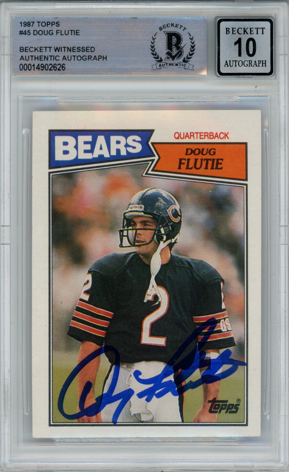 Doug Flutie Signed Chicago Bears 1987 Topps #45 Beckett Auto 10 