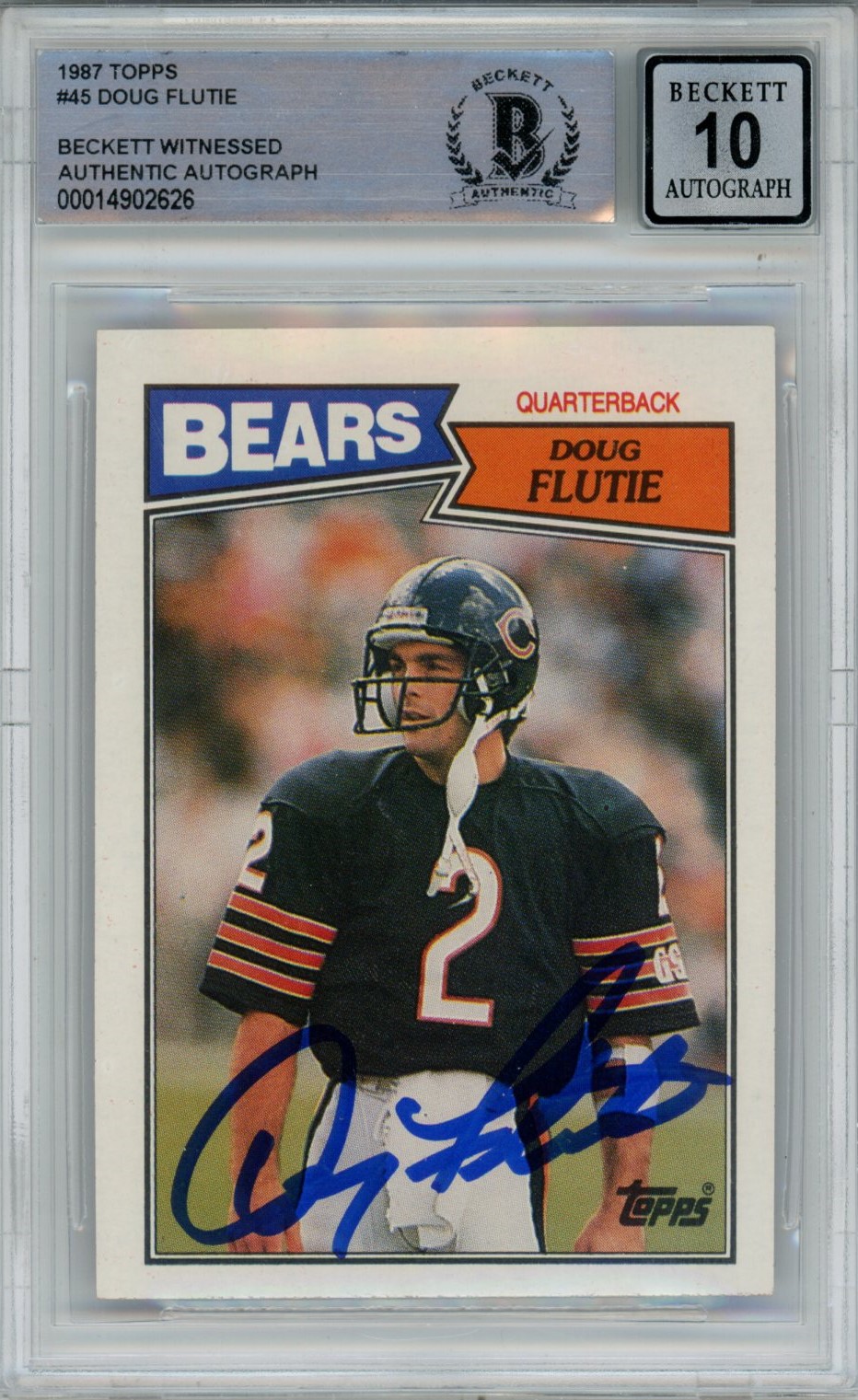 Doug Flutie Signed Chicago Bears 1987 Topps #45 Beckett Auto 10