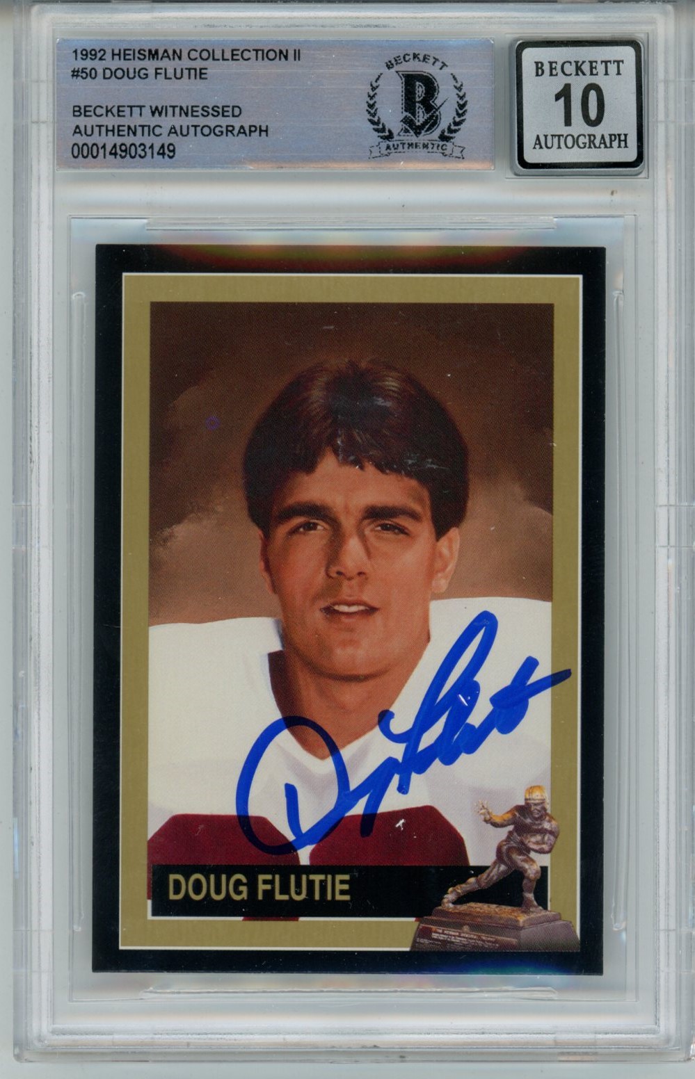 Doug Flutie Signed Boston College 1992 Heisman #50 Beckett Auto 10