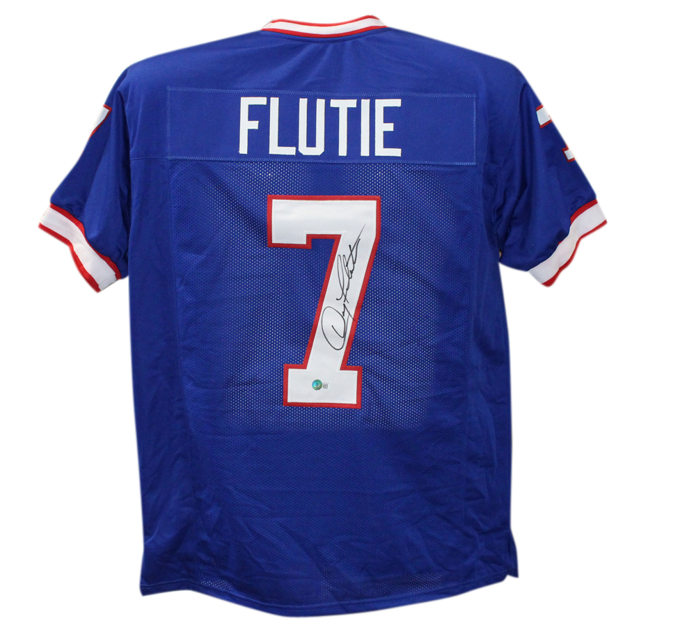 Doug Flutie Autographed/Signed Pro Style Blue XL Jersey Beckett