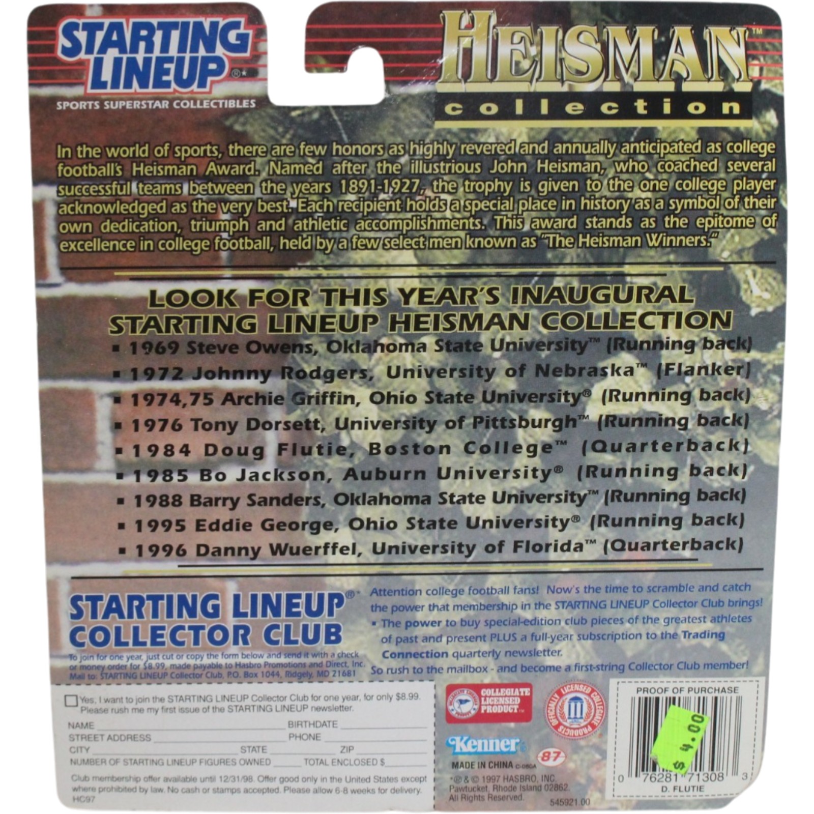 Doug Flutie Boston College Golden Eagles 1997 Starting Lineup Heisman 55337