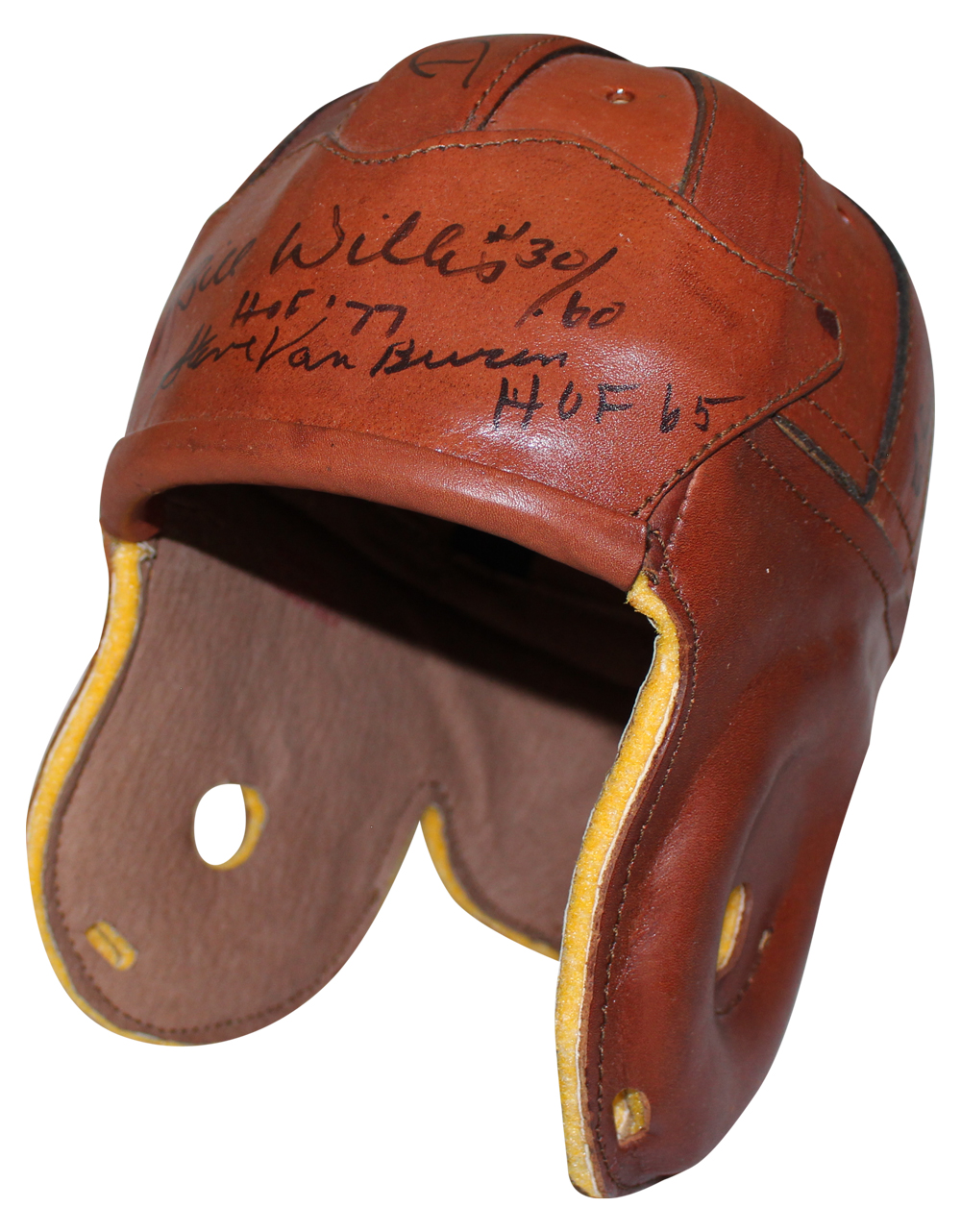 Football Greats Autographed/Signed F/S Brown Leather Helmet 5 Sigs JSA