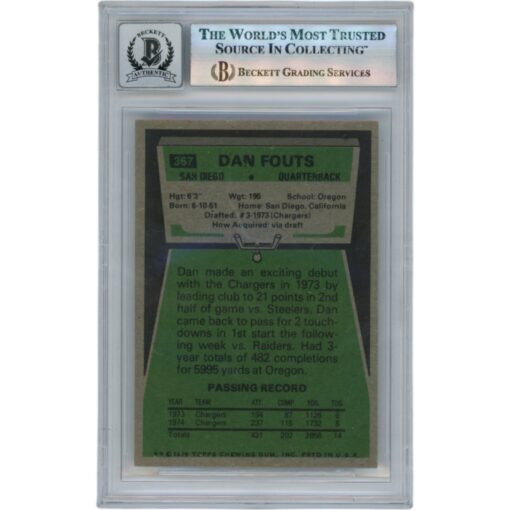 Dan Fouts Autographed/Signed 1975 Topps #367 Slabbed Trading Card Beckett 50605