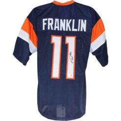 Troy Franklin Autographed/Signed Pro Style XL Blue Jersey Beckett 53867
