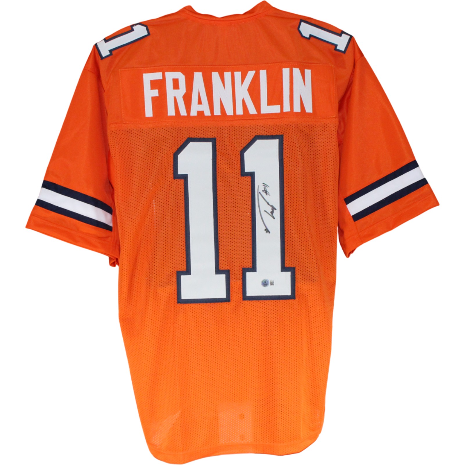 Troy Franklin Autographed/Signed Pro Style XL Orange Jersey Beckett 53870