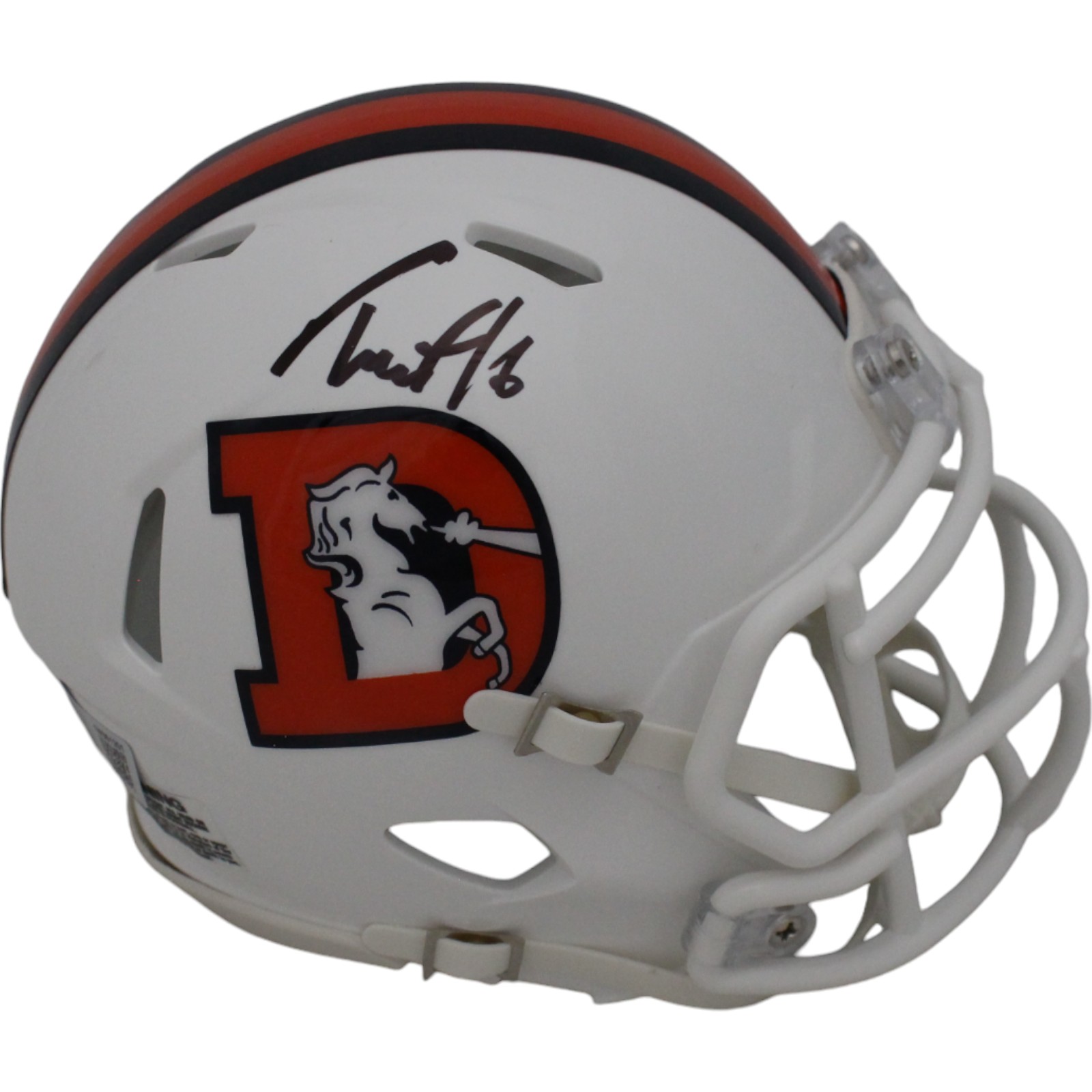 Troy Franklin Autographed Denver Broncos 23 Snowcap Mini Helmet Beckett 48001