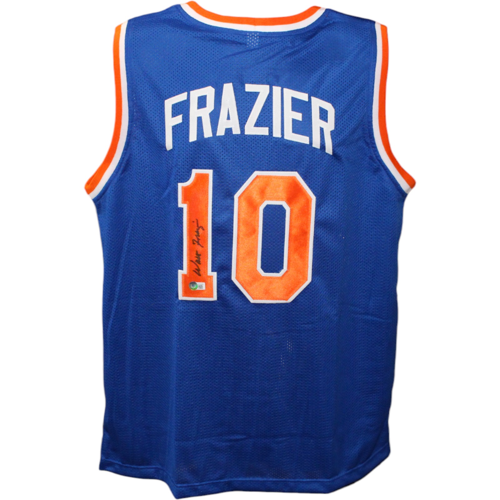Walt Frazier Autographed/Signed Pro Style Blue Jersey Beckett 