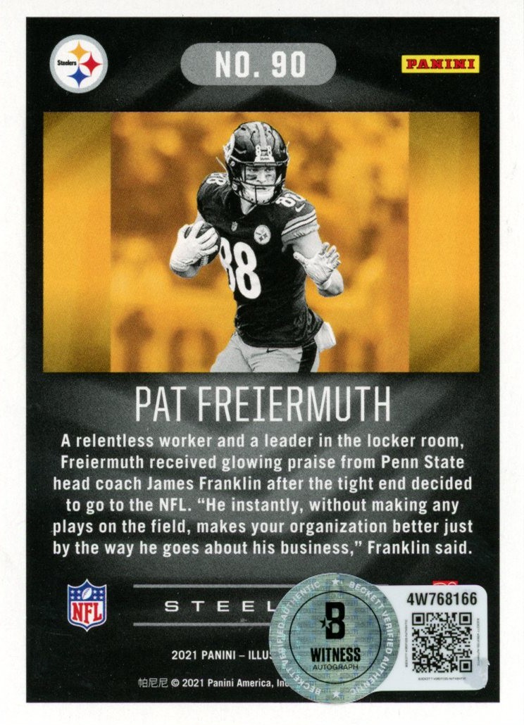 Pat Freiermuth Autographed 2021 Illusions Gold Foil #90 Card Beckett 56997 2 Pat Freiermuth Autographed 2021 Illusions Gold Foil #90 Card Beckett 56997