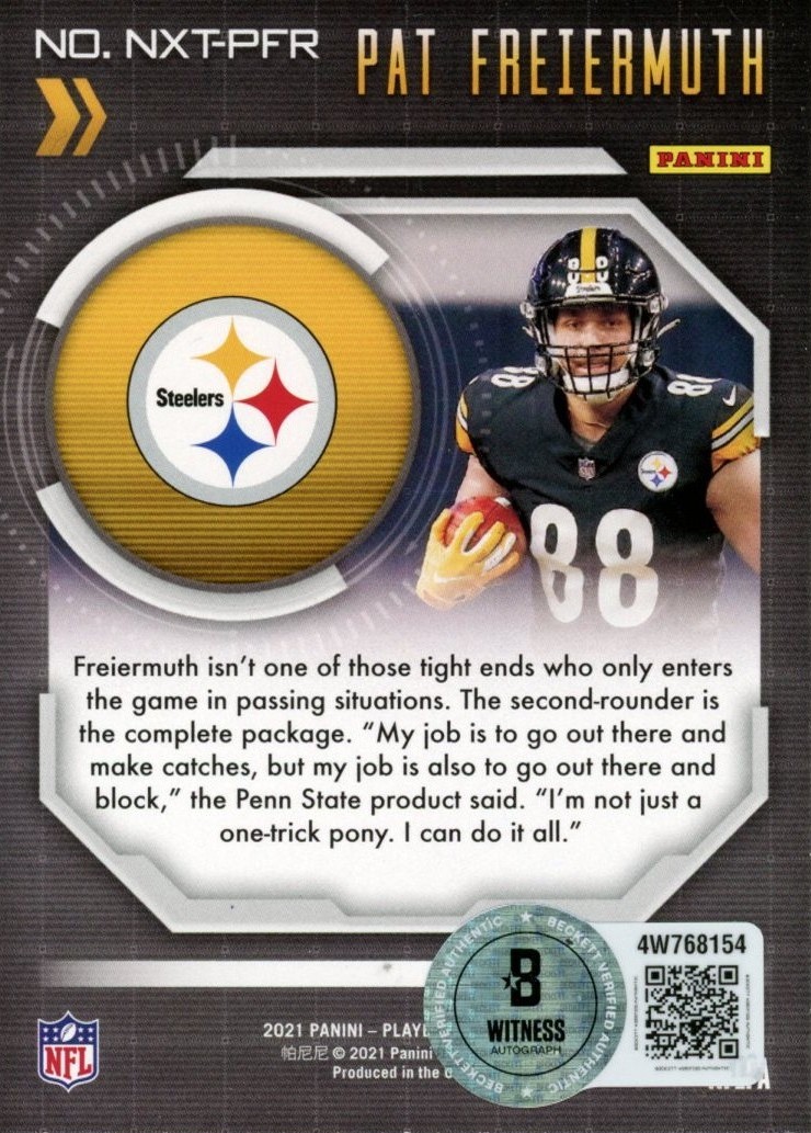 Pat Freiermuth Autographed 2021 Playbook Next Up #NXT-PFR Card Beckett 57015 2 Pat Freiermuth Autographed 2021 Playbook Next Up #NXT-PFR Card Beckett 57015
