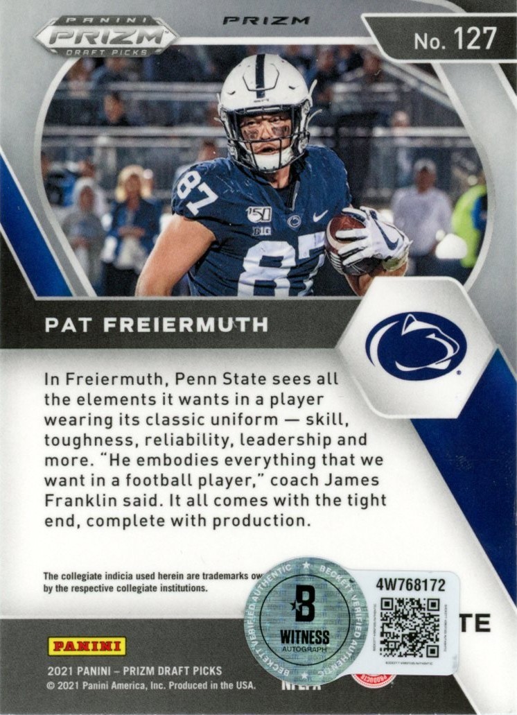 Pat Freiermuth Signed 21 Prizm Draft Pick Red Cracked Ice #127 Beckett 56981 2 Pat Freiermuth Signed 21 Prizm Draft Pick Red Cracked Ice #127 Beckett 56981