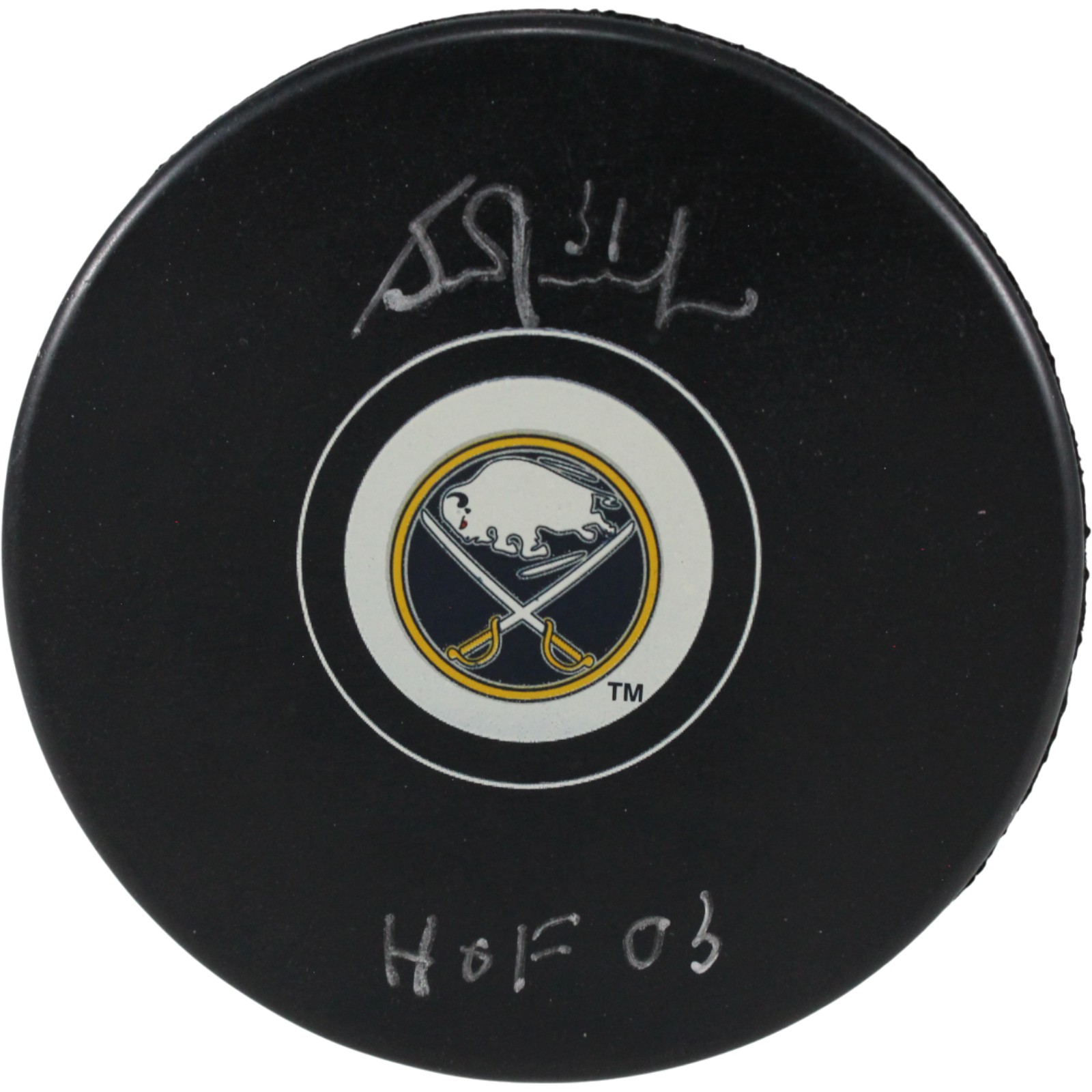 Grant Fuhr Autographed/Signed Buffalo Sabres Logo Puck HOF JSA 53955