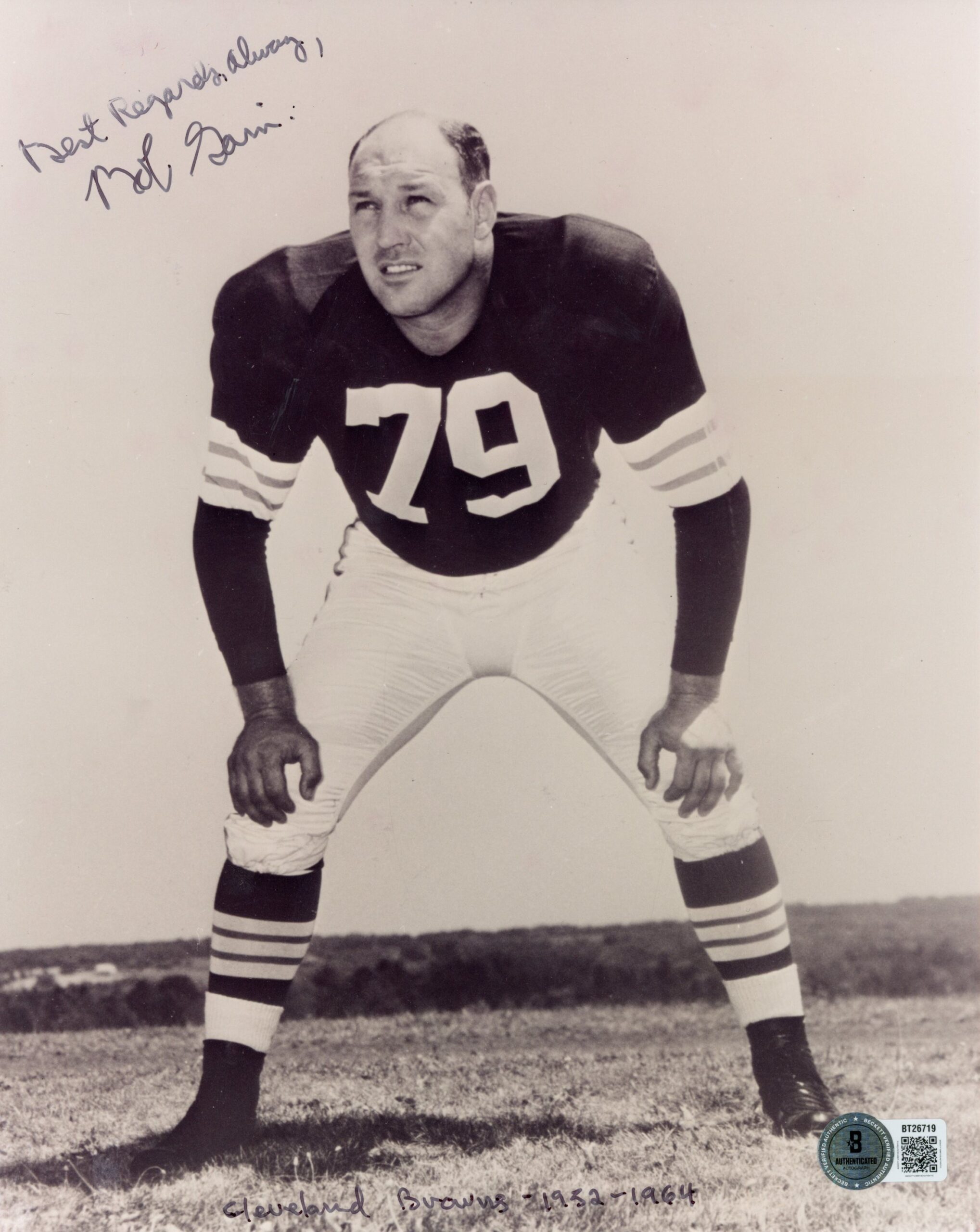Bob Gain Autographed Cleveland Browns 8x10 Photo Best Regards Beckett 56626