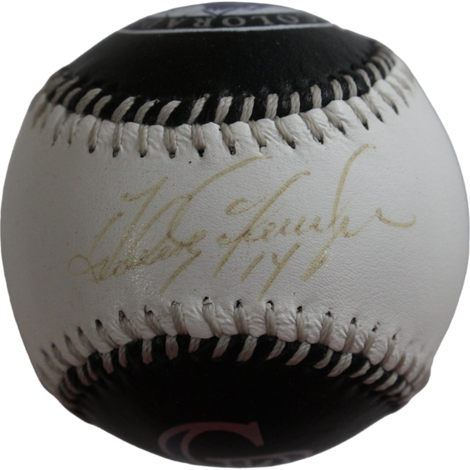 Andres Galarraga Autographed Colorado Rockies Logo Baseball Beckett 44353