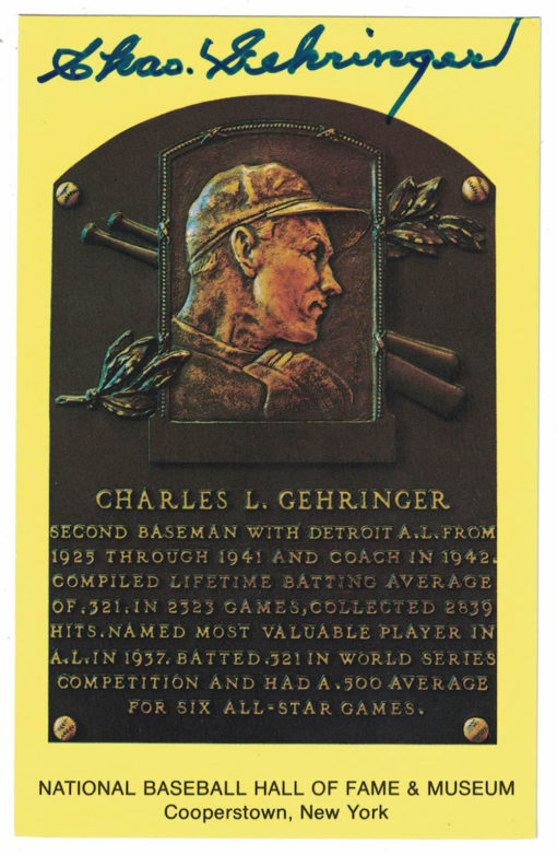 Charles Gehrlinger Autographed Detroit Tigers Hall Of Fame Plaque Postcard BAS 27066