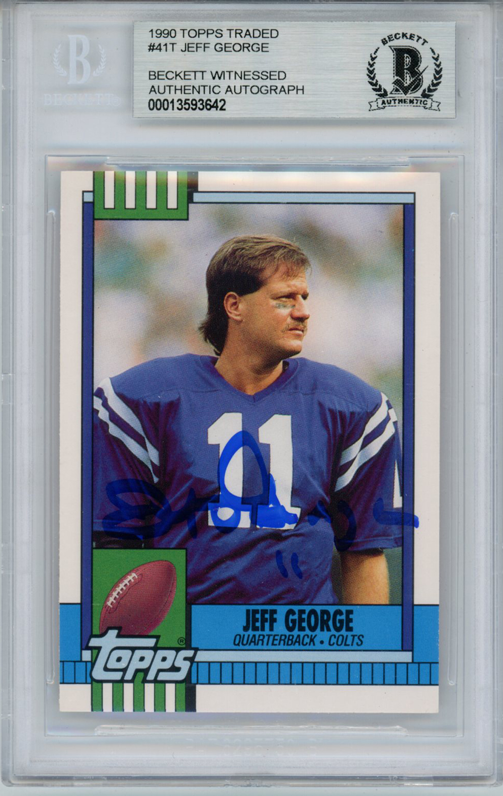 Jeff George Signed 1990 Topps Traded #41T Rookie Card Beckett Slab