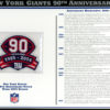 New York Giants 90th Anniversary Patch Stat Card Official Willabee & Ward