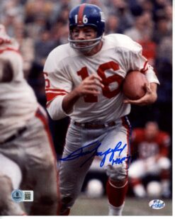 Fank Gifford Autographed/Signed New York Giants 8x10 Photo HOF Beckett 56060