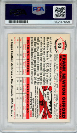 Frank Gifford Signed 1956 Topps #53 Trading Card PSA Slab