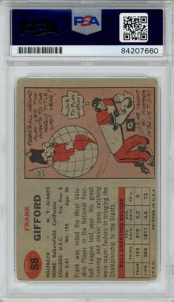 Frank Gifford Signed 1957 Topps #88 Trading Card w/HOF PSA Slab