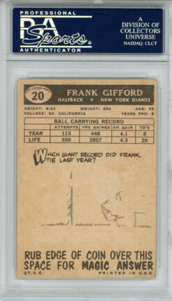 Frank Gifford Signed 1959 Topps #20 Trading Card PSA Slab