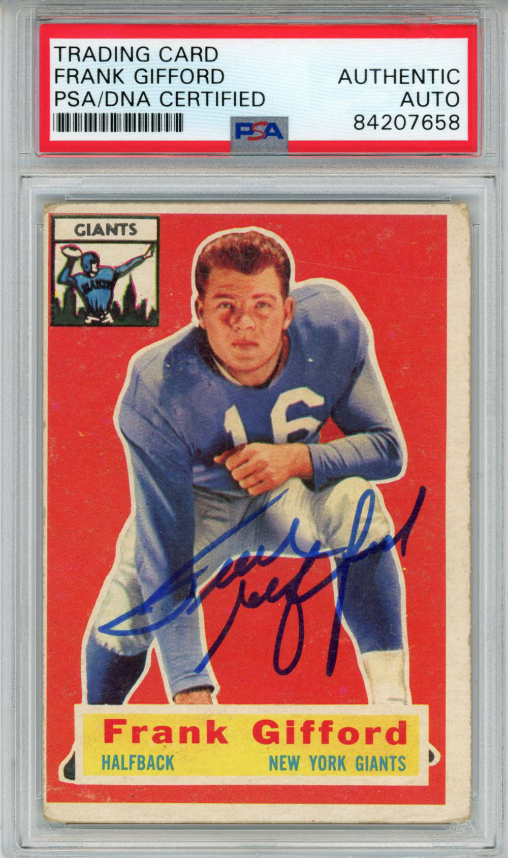 Frank Gifford Signed 1956 Topps #53 Trading Card PSA Slab