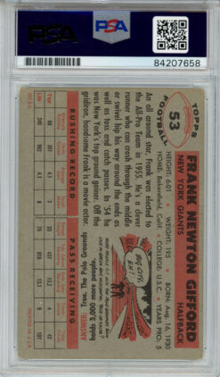 Frank Gifford Signed 1956 Topps #53 Trading Card PSA Slab