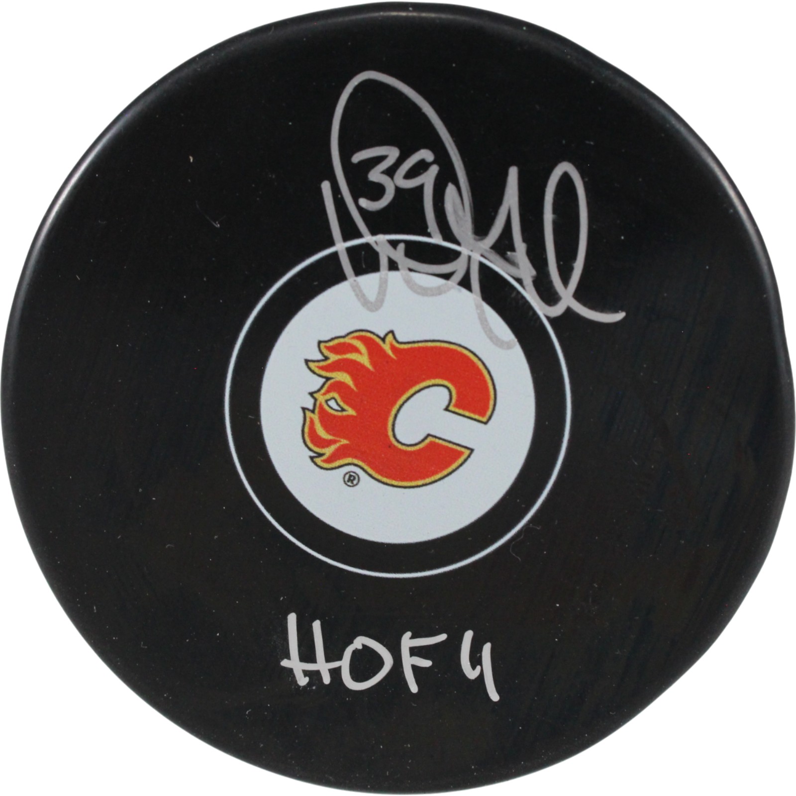 Doug Gilmore Autographed/Signed Calgary Flames Logo Puck HOF JSA 53956