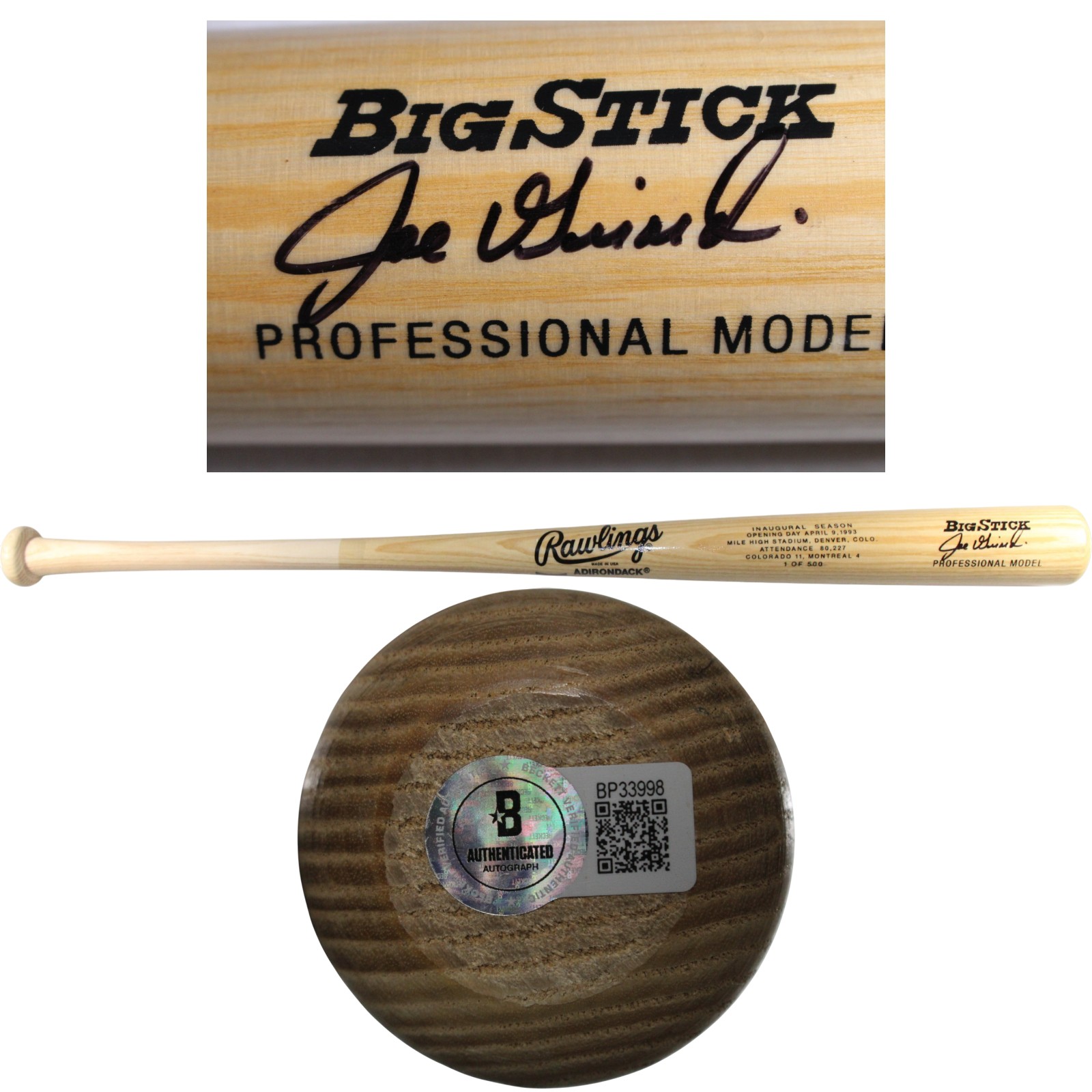 Joe Girardi Autographed Colorado Rockies 1993 Inaugural Season Bat Beckett 53439