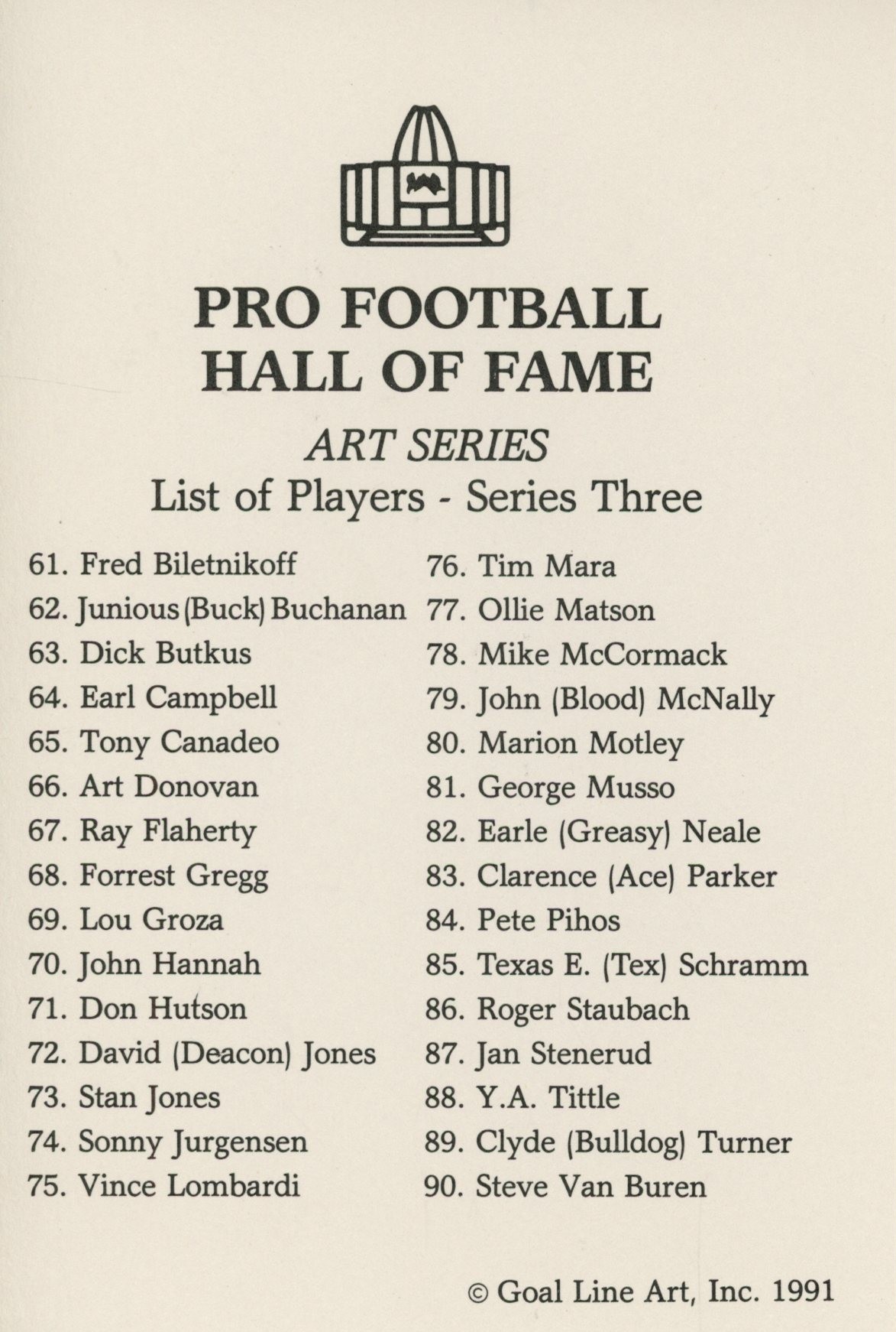 Goal Line Art Series 3 Hall of Fame Unautographed 1991 Complete Set 58181 2 Goal Line Art Series 3 Hall of Fame Unautographed 1991 Complete Set 58181