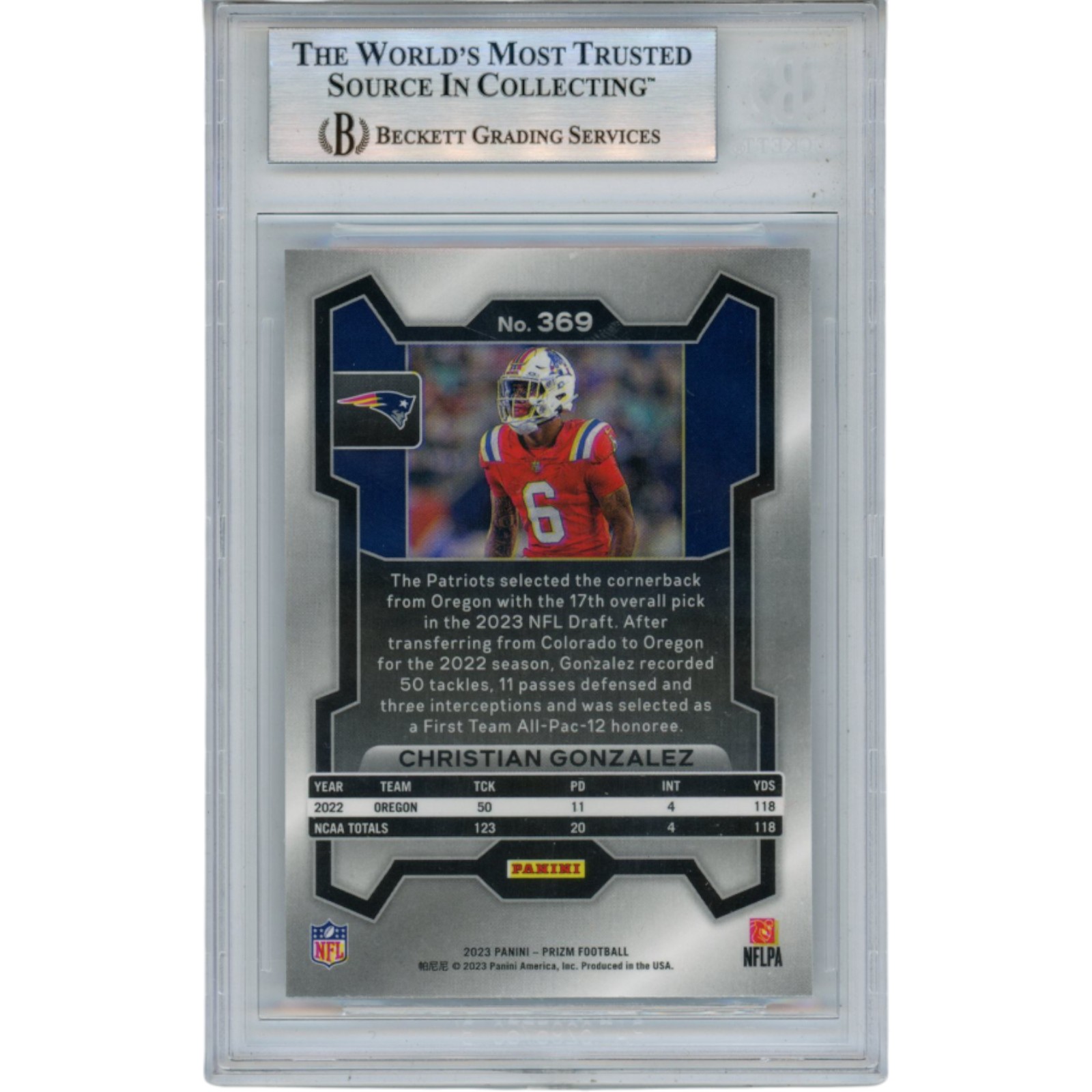 Christian Gonzalez Autographed/Signed 2023 Prizm #369 Trading Card Beckett 53176