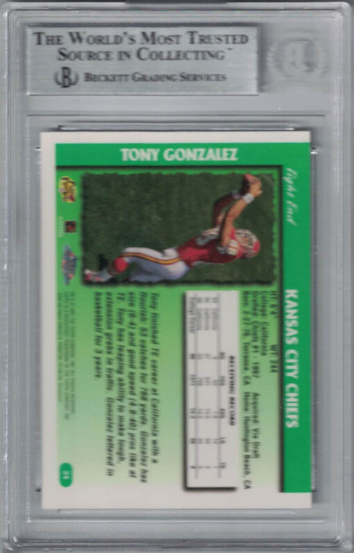 Tony Gonzalez Signed Kansas City Chiefs 1997 Topps Chrome Card BAS Slab 28917