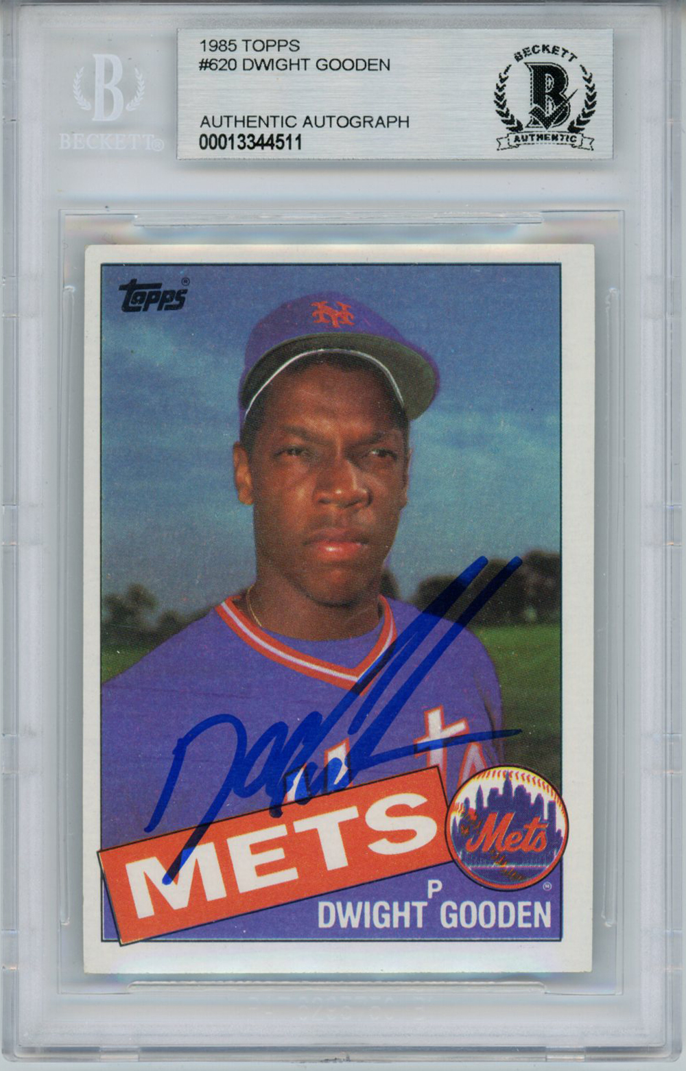 Dwight Gooden Autographed 1985 Topps Rookie Trading Card BAS Slab