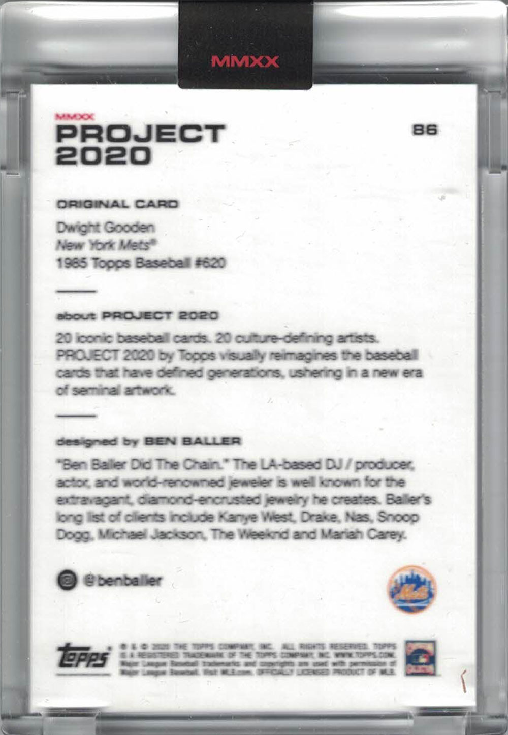 Dwight Gooden New York Mets 2020 Topps Project #86 Artist Trading Card 28932