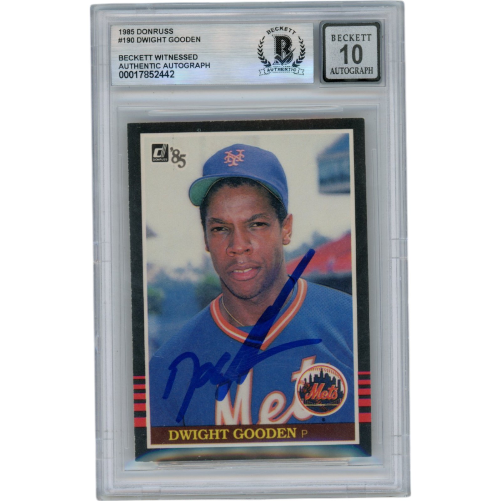 Dwight Gooden Autographed 1985 Donruss #190 Slabbed Trading Card Beckett 50645
