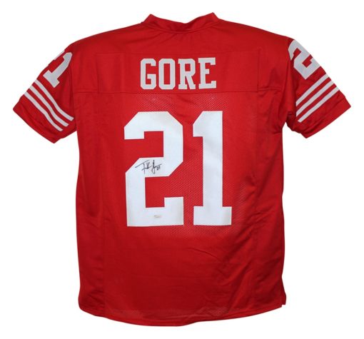 Frank Gore Autographed/Signed Pro Style Red XL Jersey JSA 25112