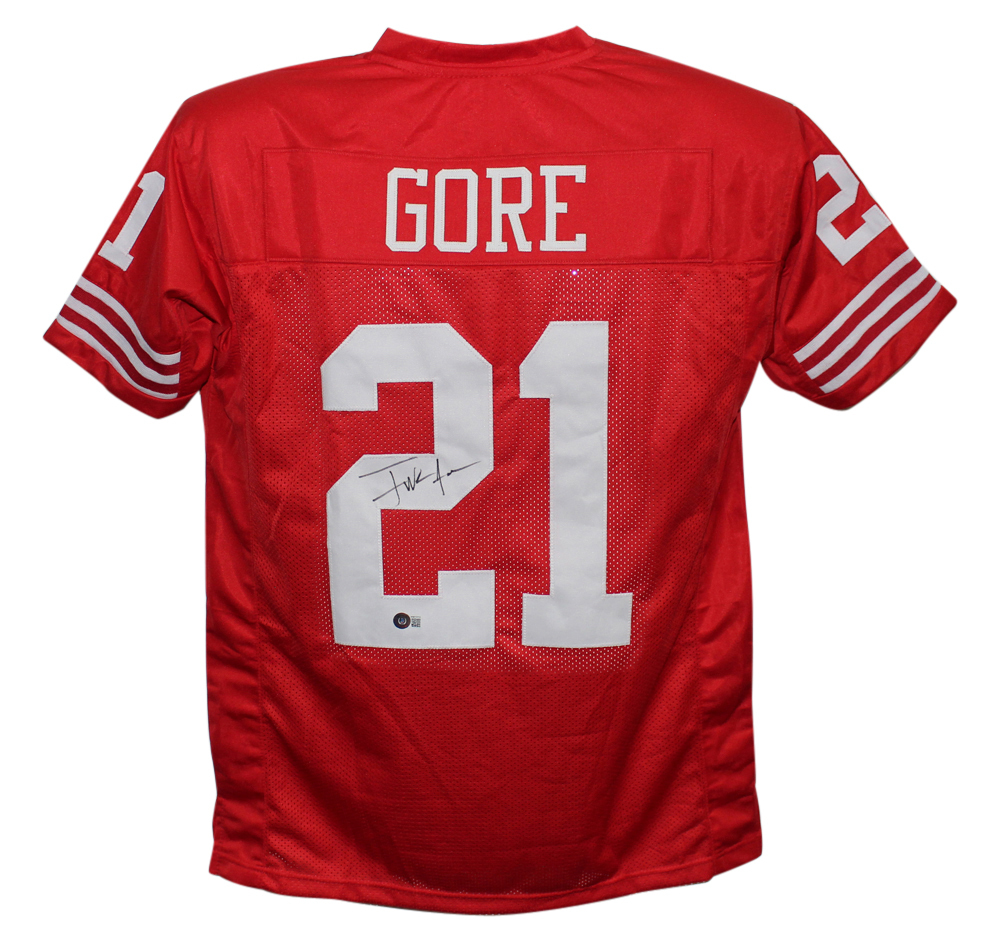 Frank Gore Autographed/Signed Pro Style Red XL Jersey Beckett BAS