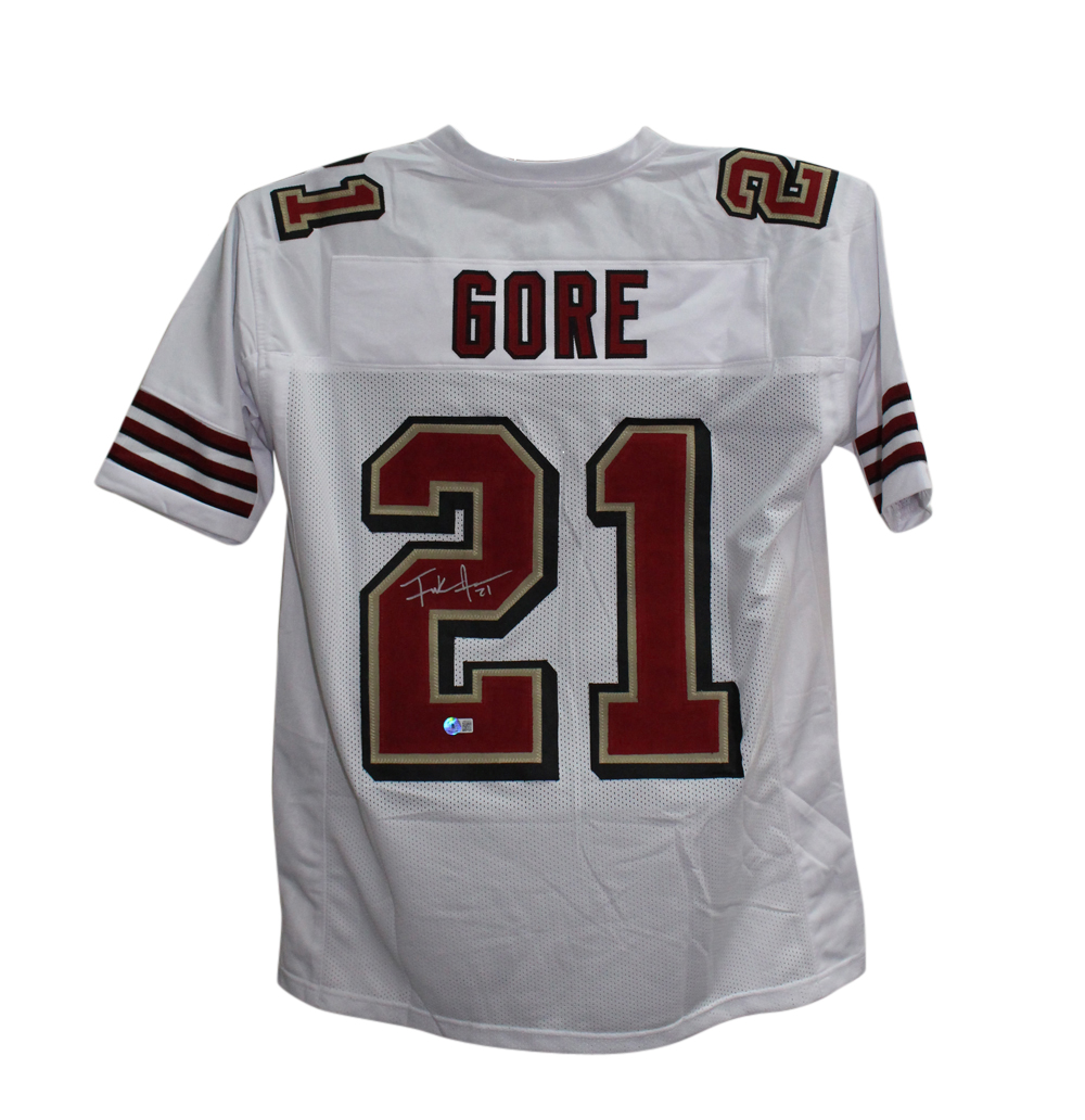 Frank Gore Autographed/Signed Pro Style White XL Jersey Beckett BAS
