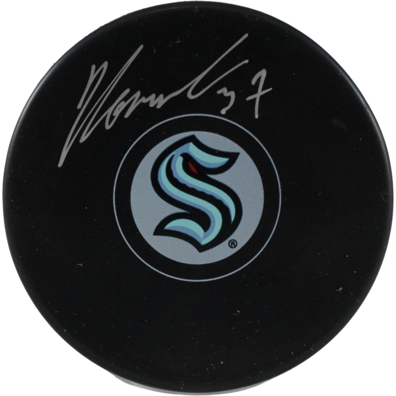 Yanni Gourde Autographed/Signed Seattle Kraken Logo Puck Fanatics 53812