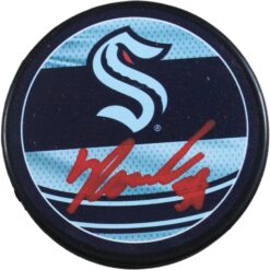 Yanni Gourde Autographed/Signed Seattle Kraken Reverse Retro Puck Fanatics 53813