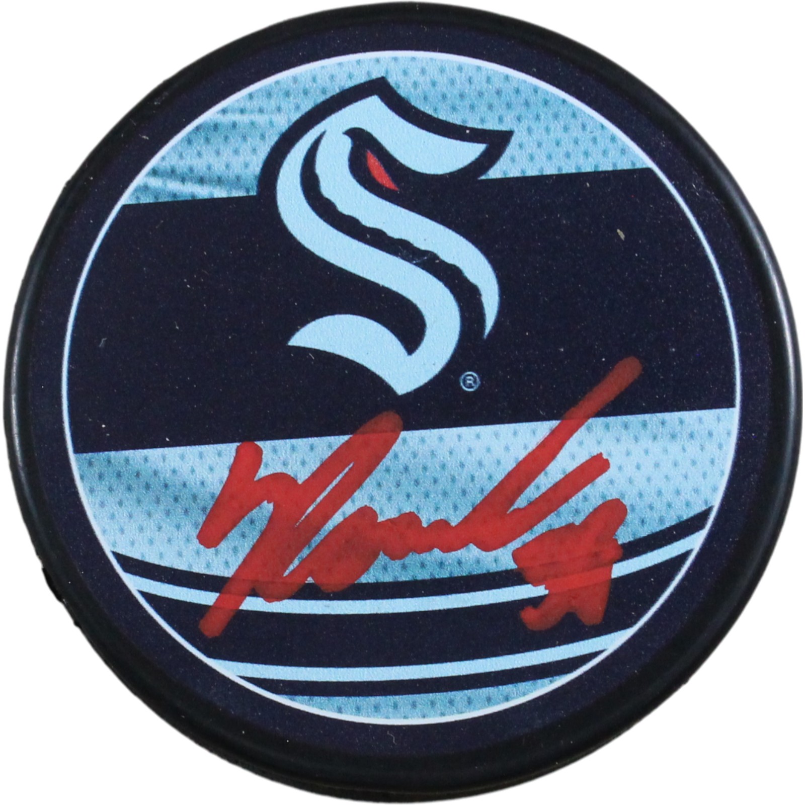 Yanni Gourde Autographed/Signed Seattle Kraken Reverse Retro Puck Fanatics 53813