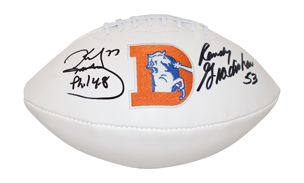 Randy Gradishar & Karl Mecklenburg Signed Denver Broncos Logo Football JSA 31936