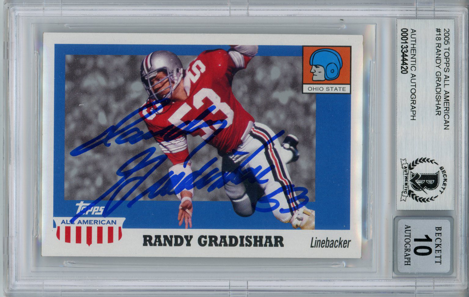 Randy Gradishar Autographed 2005 Topps All American Trading Card BAS Slab
