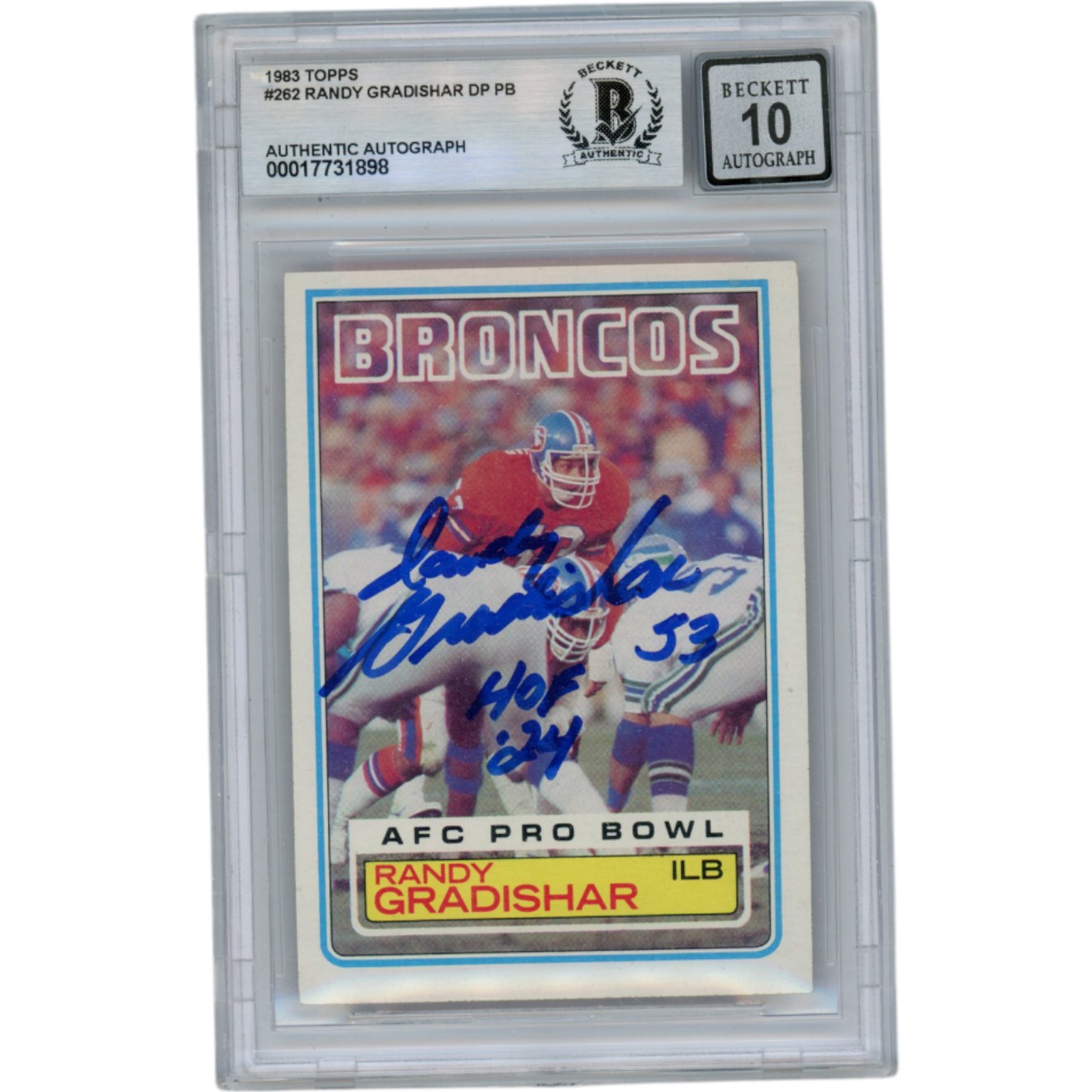 Randy Gradishar Autographed 1983 Topps #262 10 Grade Slabbed Card Beckett 50003