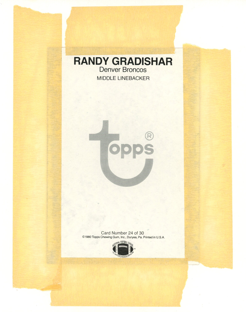 Randy Gradishar Signed Denver Broncos Matted Topps 1980 Card BAS 45009